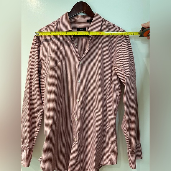 Hugo Boss red and salmon striped button up shirt in EUC - Picture 5 of 6